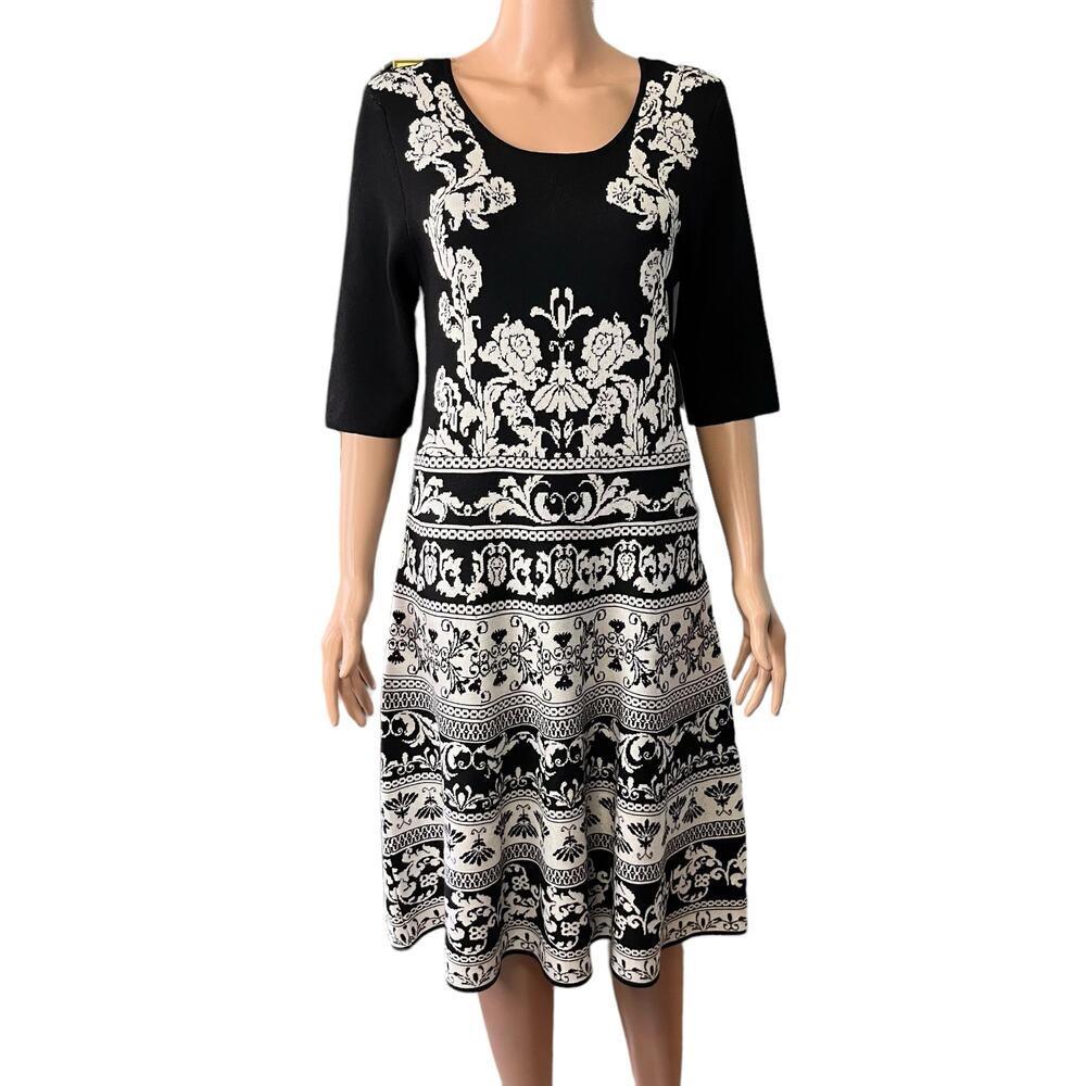 Roz & Ali New With Tag Knit Fair Isle Sweater Midi Dress M Floral Soft Cabincore